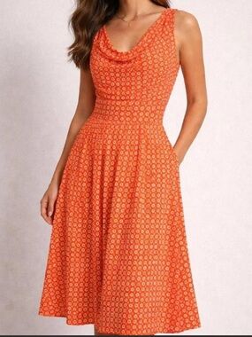Maeve Anthropologie Orange Floral Cowl-Neck Midi Dress Size S